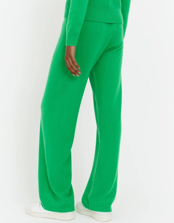 Green Wool-Cashmere Wide-Leg Knitted Track Pants