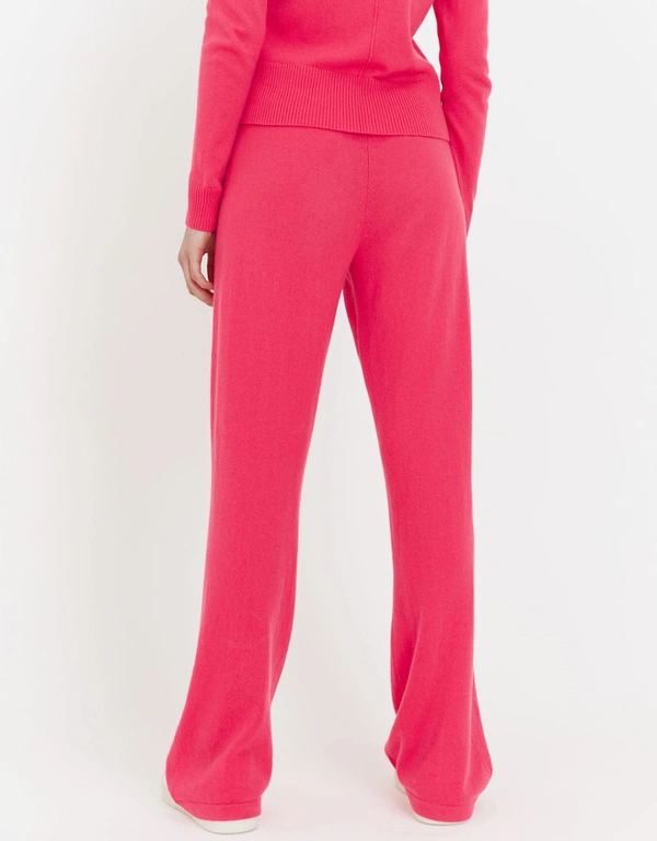 Coral Wool-Cashmere Wide-Leg Knitted Track Pants