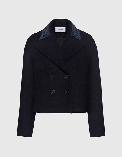 Patent Collar Double Breasted Wool Coat 