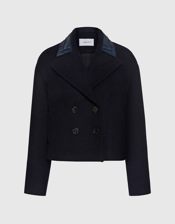 Carven Patent Collar Double Breasted Wool Coat 