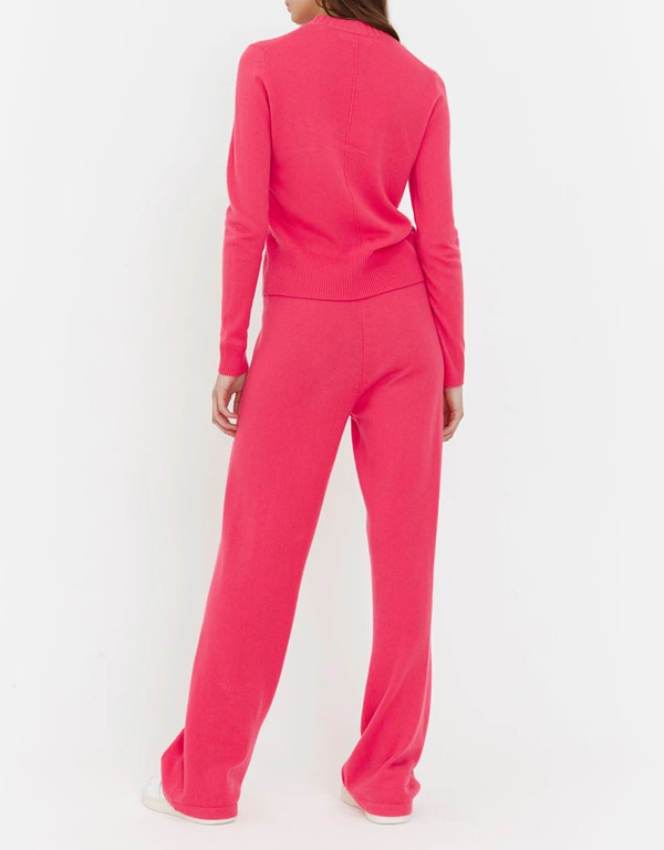 Coral Wool-Cashmere Wide-Leg Knitted Track Pants