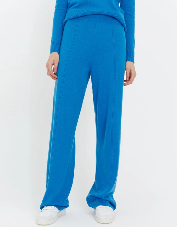 Denim-Blue Wool-Cashmere Wide-Leg Knitted Track Pants