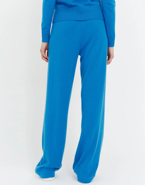 Denim-Blue Wool-Cashmere Wide-Leg Knitted Track Pants