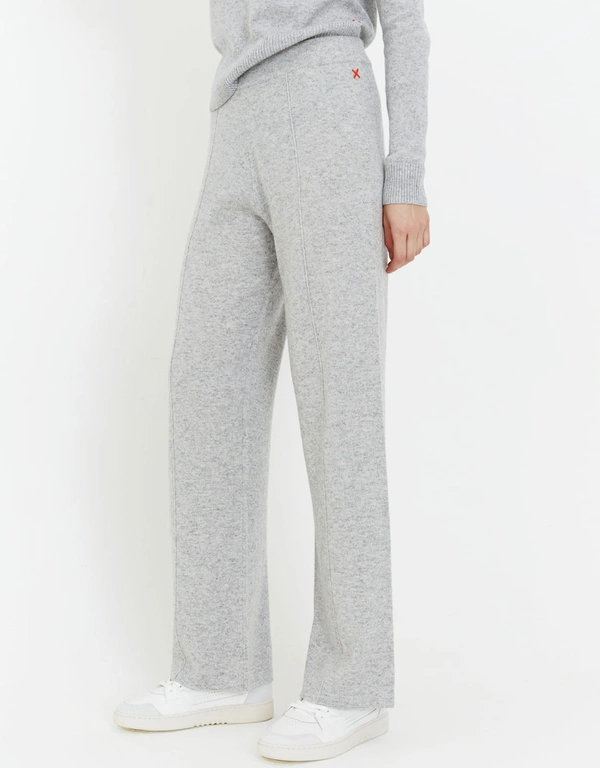 Grey-Marl Wool-Cashmere Wide-Leg Knitted Track Pants