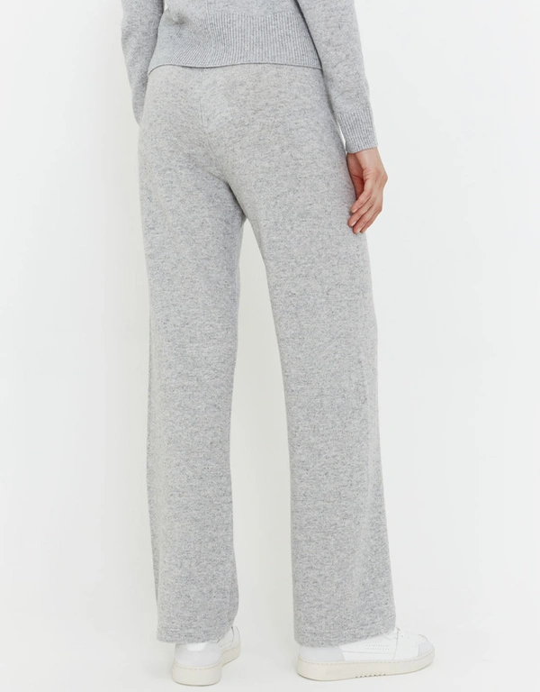 Grey-Marl Wool-Cashmere Wide-Leg Knitted Track Pants