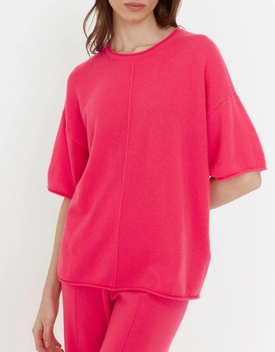 Wool-Cashmere Boxy T-Shirt-Bright-Coral 