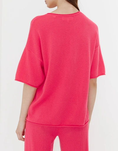 Wool-Cashmere Boxy T-Shirt-Bright-Coral 