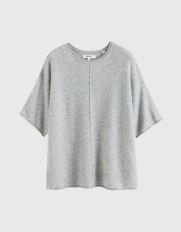 Grey-Marl Wool-Cashmere Boxy T-Shirt