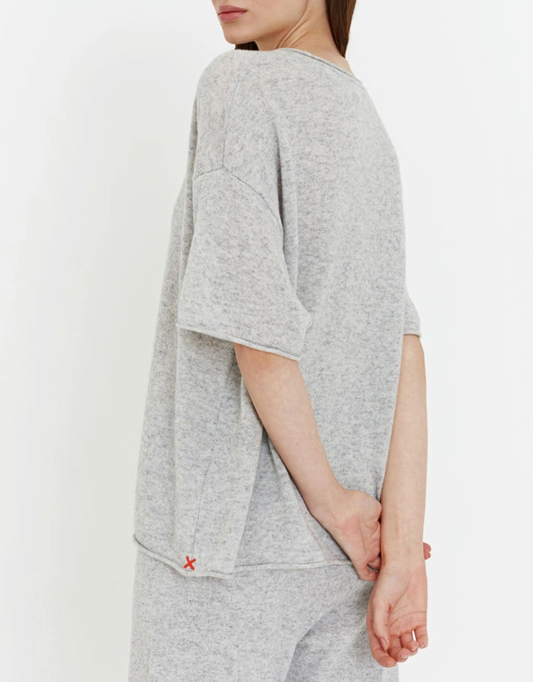 Grey-Marl Wool-Cashmere Boxy T-Shirt