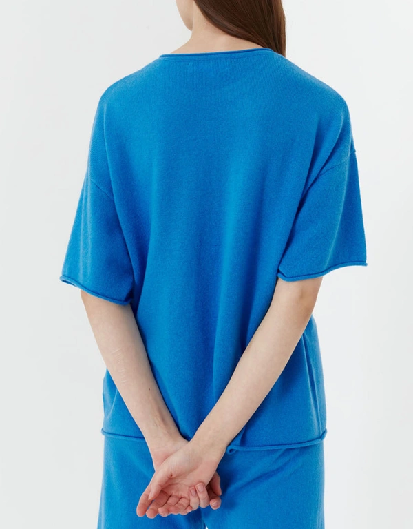 Denim-Blue Wool-Cashmere Boxy T-Shirt