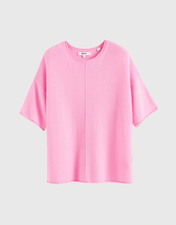 Bubblegum Wool-Cashmere Boxy T-Shirt