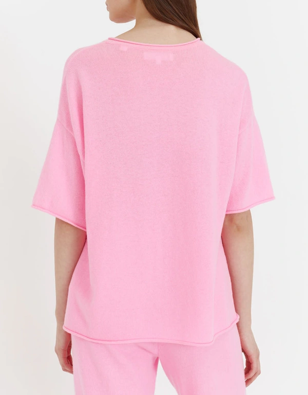 Bubblegum Wool-Cashmere Boxy T-Shirt