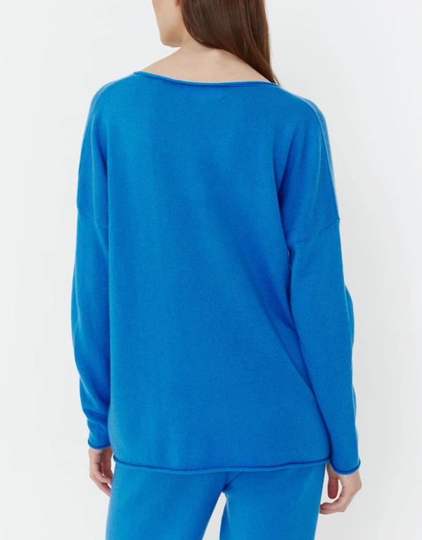 Wool-Cashmere Slouchy V Neck Sweater - Denim Blue