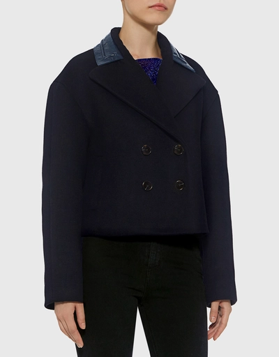 Patent Collar Double Breasted Wool Coat 