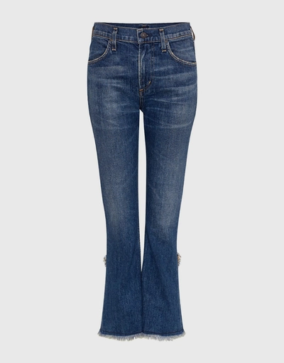 Drew High-Rise Fray Flare Cropped Jeans
