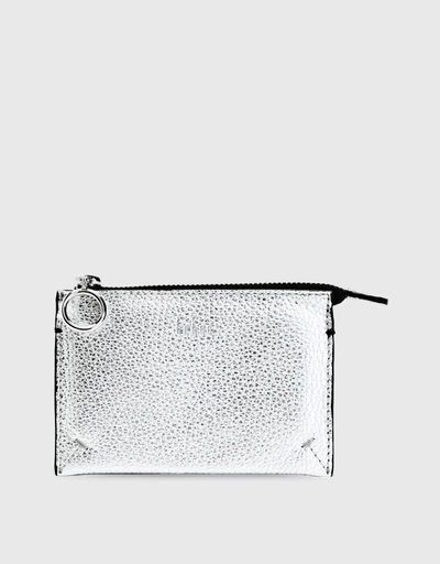 Frida Pebble Leather Metallic Top-zip Wallet-Silver