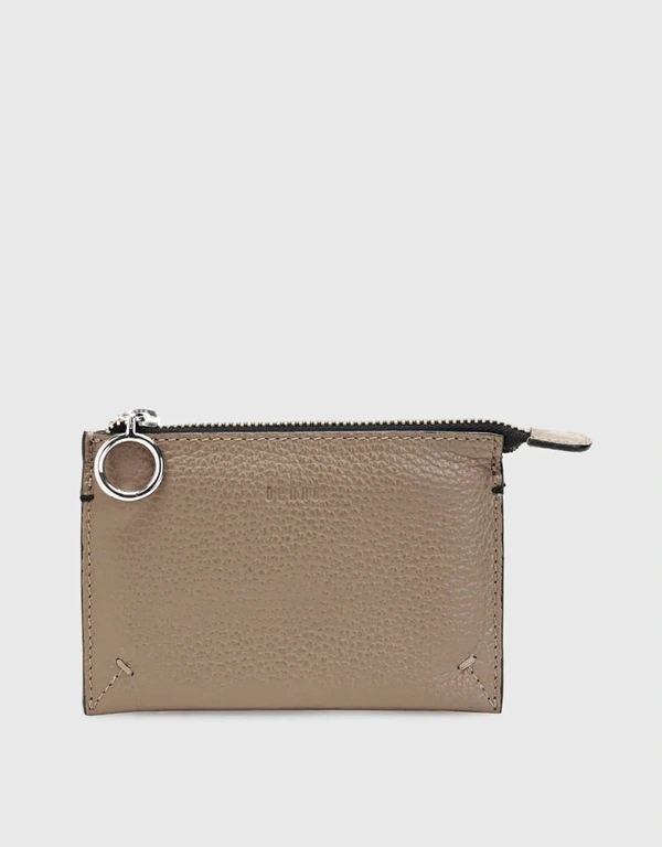 Behno Frida Pebble Leather Top-zip Wallet-Taupe