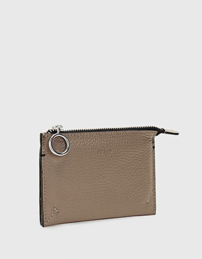 Frida Pebble Leather Top-zip Wallet-Taupe