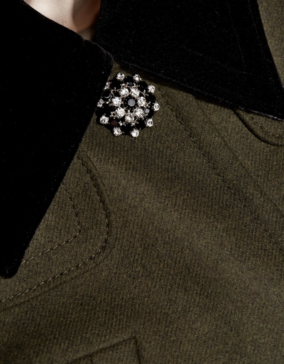 Velvet Collar Crystal Button Wool Bomber Jacket
