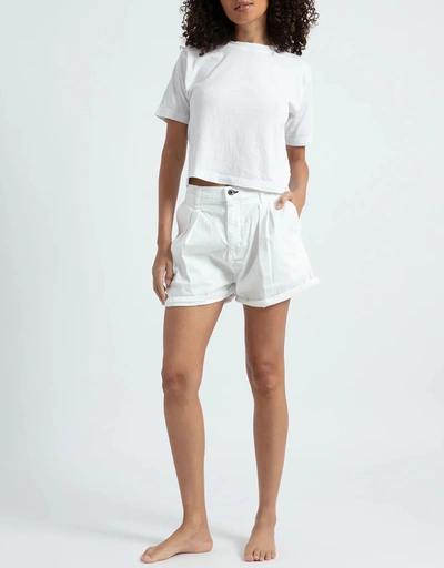 High-rised Twill Pleated Shorts-Ivory