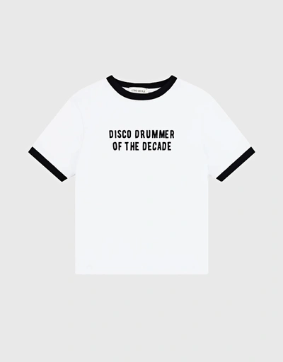Disco Drummer Of The Decade Ringer T-Shirt-White Black