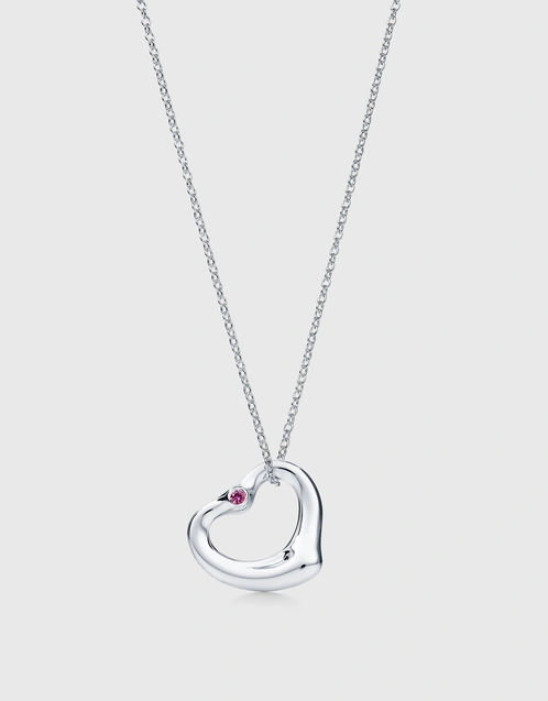 Tiffany & Co. Elsa Peretti Silver Pink Sapphire Small Open Heart Necklace |  eBay