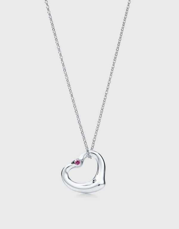 Tiffany & Co. Elsa Peretti Open Heart Small Sterling Silver Pink Sapphire Pendant Necklace