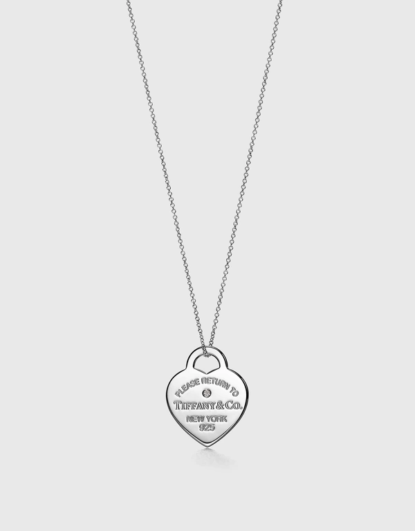 Tiffany & Co. Return to Tiffany Medium Sterling Silver Diamond Heart Tag Pendant Necklace