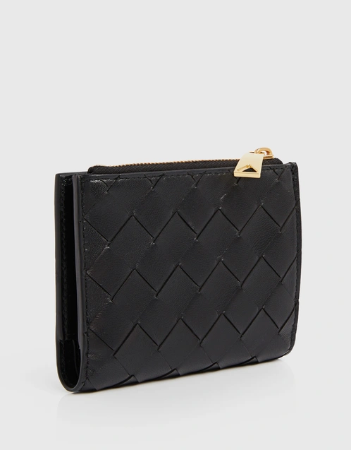 Small Intrecciato Lambskin Bi-Fold Zip Wallet
