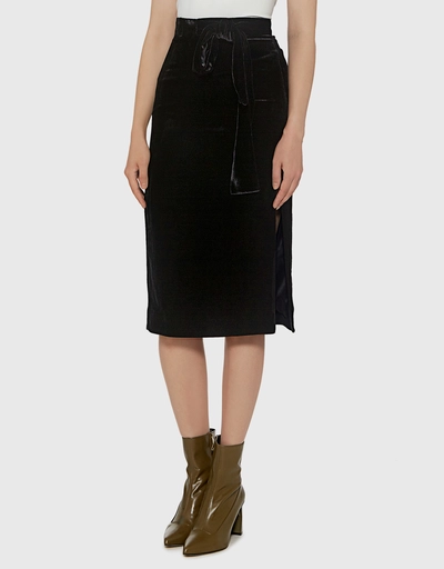 Kirsten High-rise Side Slit Belted Velvet Skirt