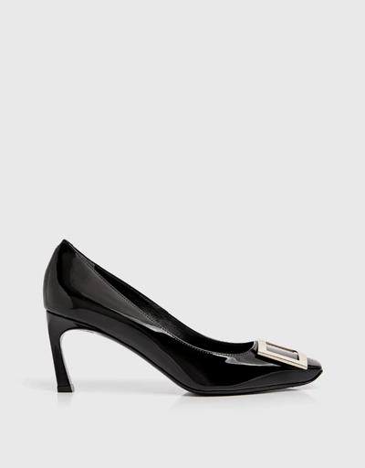 Belle Trompette Patent Leather Metal Buckle Mid-heeled Pumps 