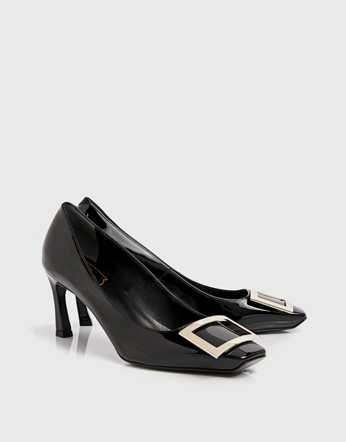 Belle Trompette Patent Leather Metal Buckle Mid-heeled Pumps 