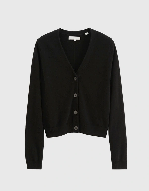 Wool-Cashmere Cropped Cardigan-Black