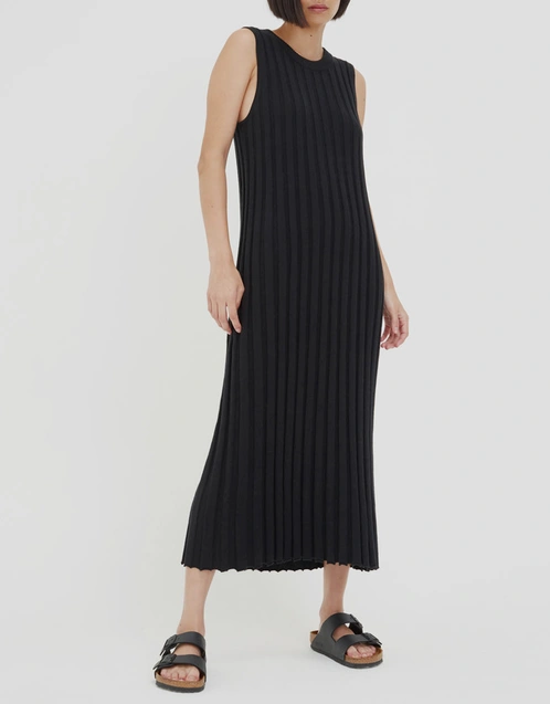 Ribbed Cotton-Cashmere Dress-Black
