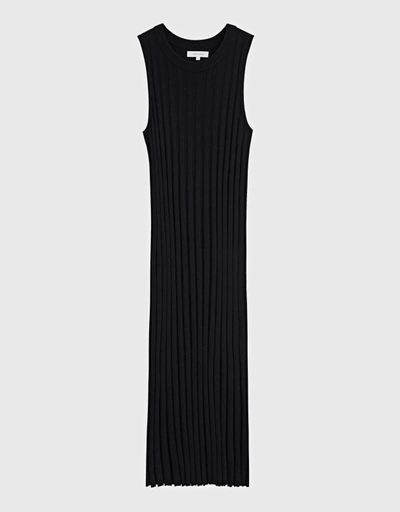 Ribbed Cotton-Cashmere Dress-Black