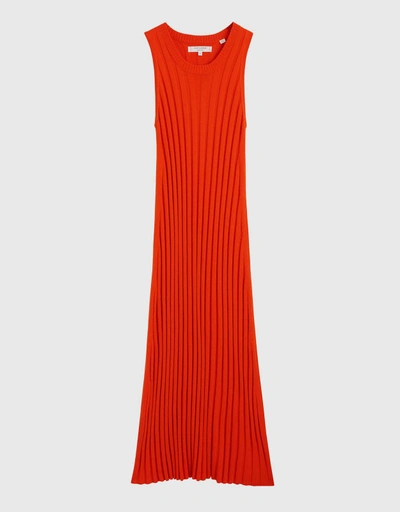 Ribbed Cotton-Cashmere Dress-Orange