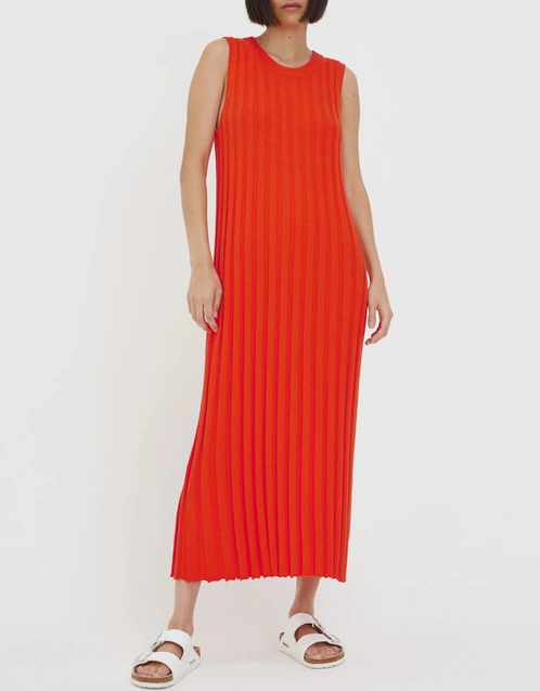 Ribbed Cotton-Cashmere Dress-Orange