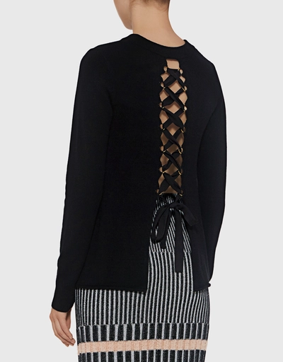 Valerie Lace-up Open Back Wool Sweater