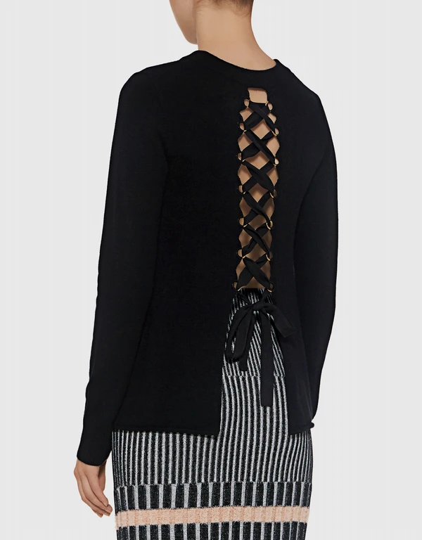 A.L.C. Valerie Lace-up Open Back Wool Sweater