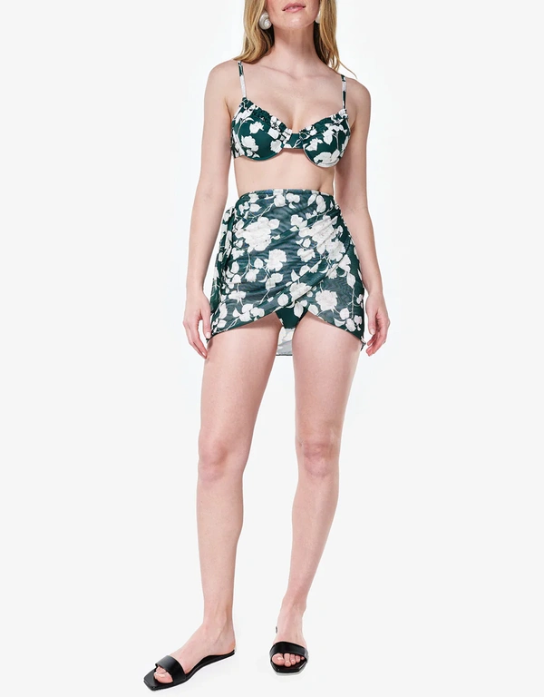 Sister Swim Bridget Wrap Mini Skirt-Green Floral