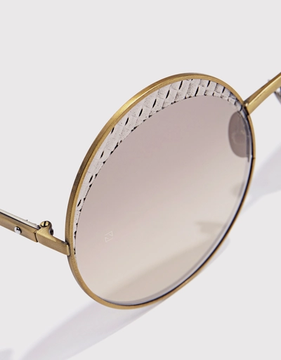 壓紋金屬圓框鏡面太陽眼鏡