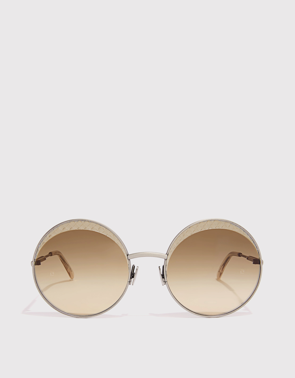 Bottega Veneta Embossed Metal Frame Mirrored Round Sunglasses 