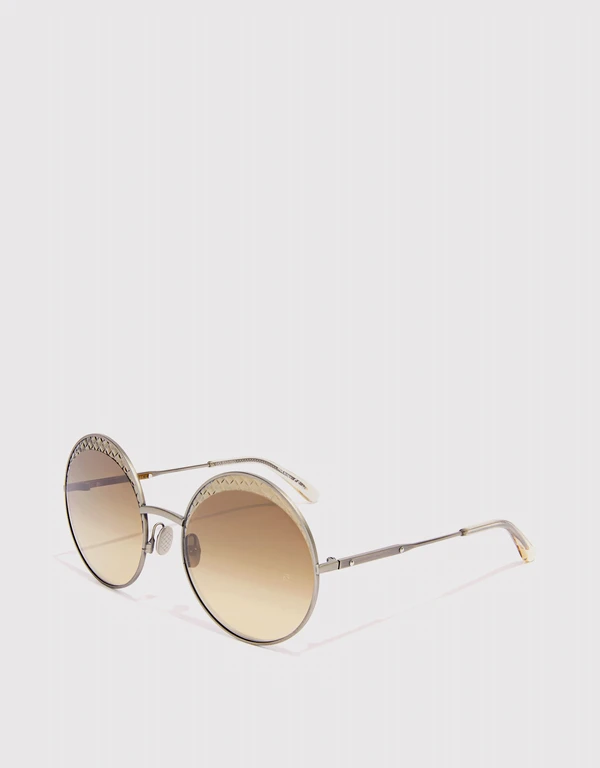 Bottega Veneta 壓紋金屬圓框鏡面太陽眼鏡