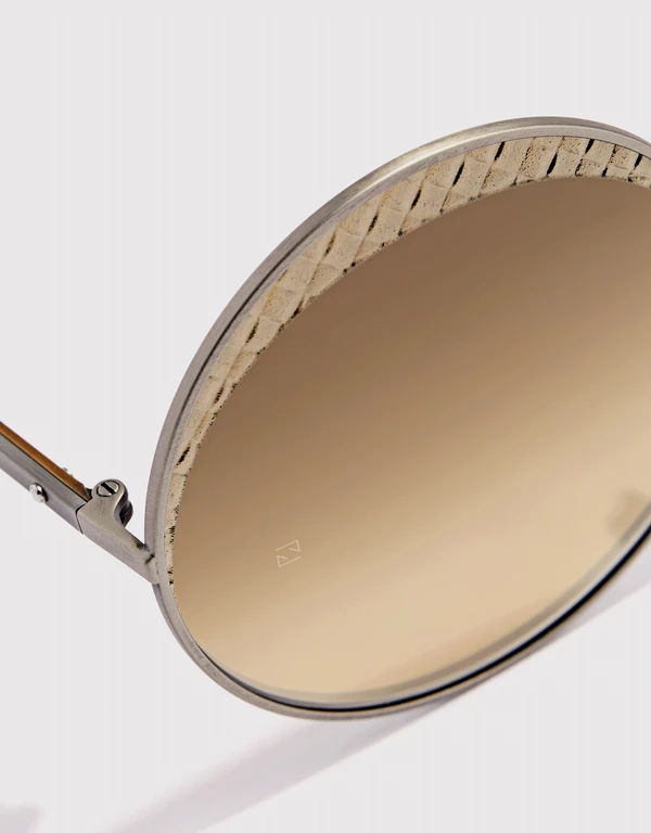 Bottega Veneta 壓紋金屬圓框鏡面太陽眼鏡