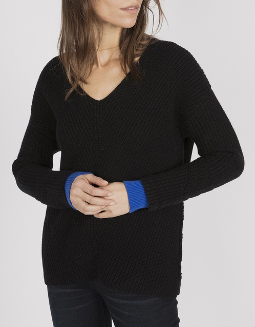 ASKK NY - Chunky V-Neck Sweater-Black Cobalt