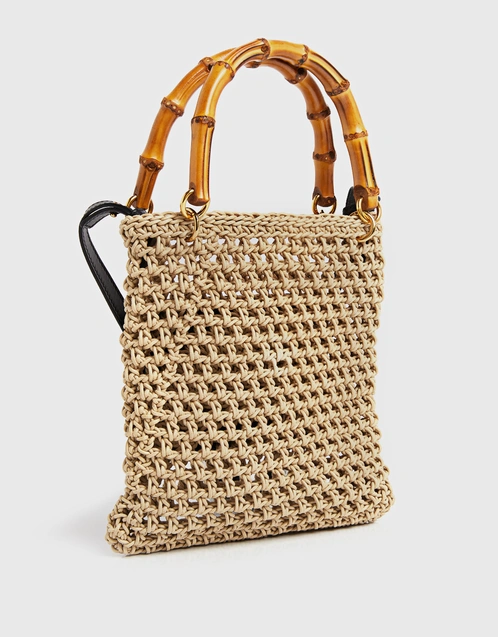 Small Woven Leather Tote Bag-Beige