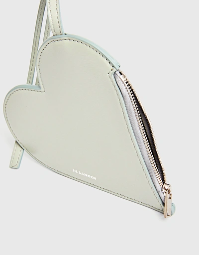 Heart-shaped Calf Leather Coin Pouch-Grey Green