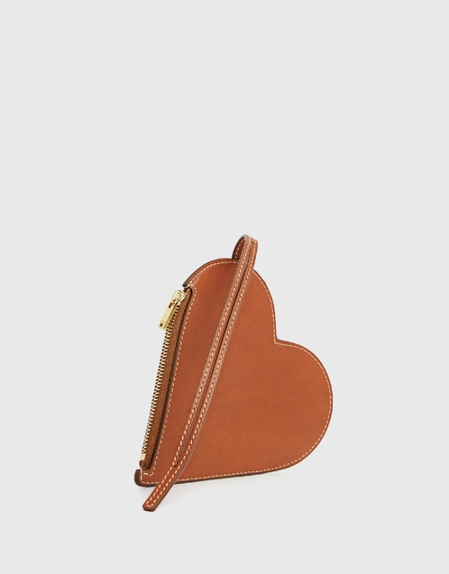 Heart-shaped Calf Leather Coin Pouch-Honey Brown