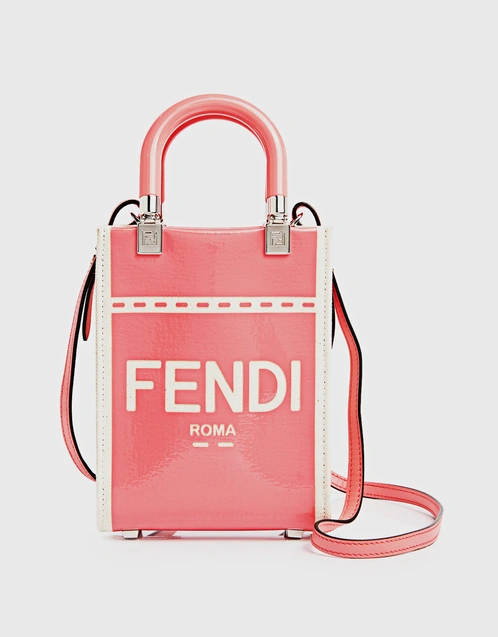 Fendi Sunshine Shopper Mini Patent Leather Canvas Crossbody Bag (Mini Bags)