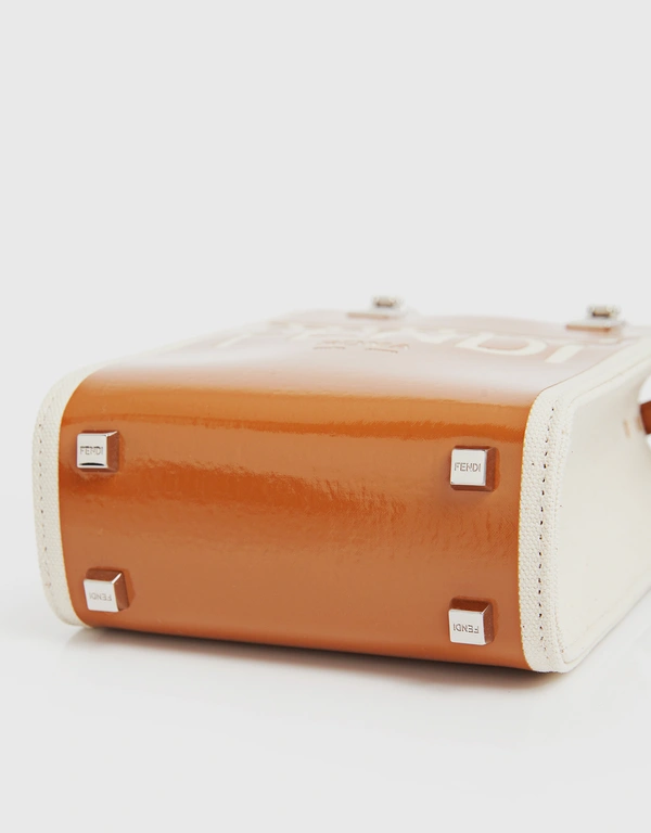 Fendi Sunshine Shopper Mini Patent Leather Canvas Crossbody Bag